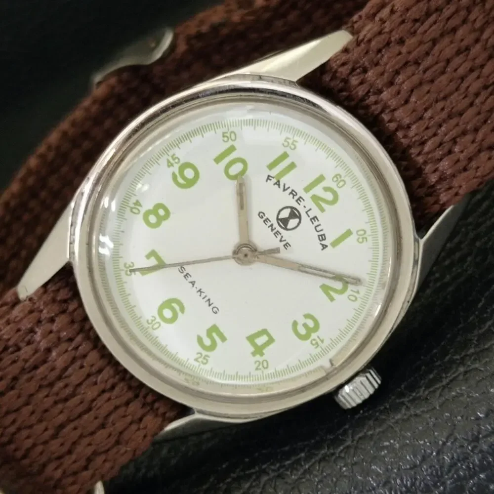 Vintage 1977 Favre Leuba Sea King Manual Mens Silver Watch W/Nato Strap